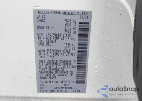 2024 Nissan Pathfinder Sl 4Wd from USA, damaged, VIN 5N1DR3CC6RC307355
